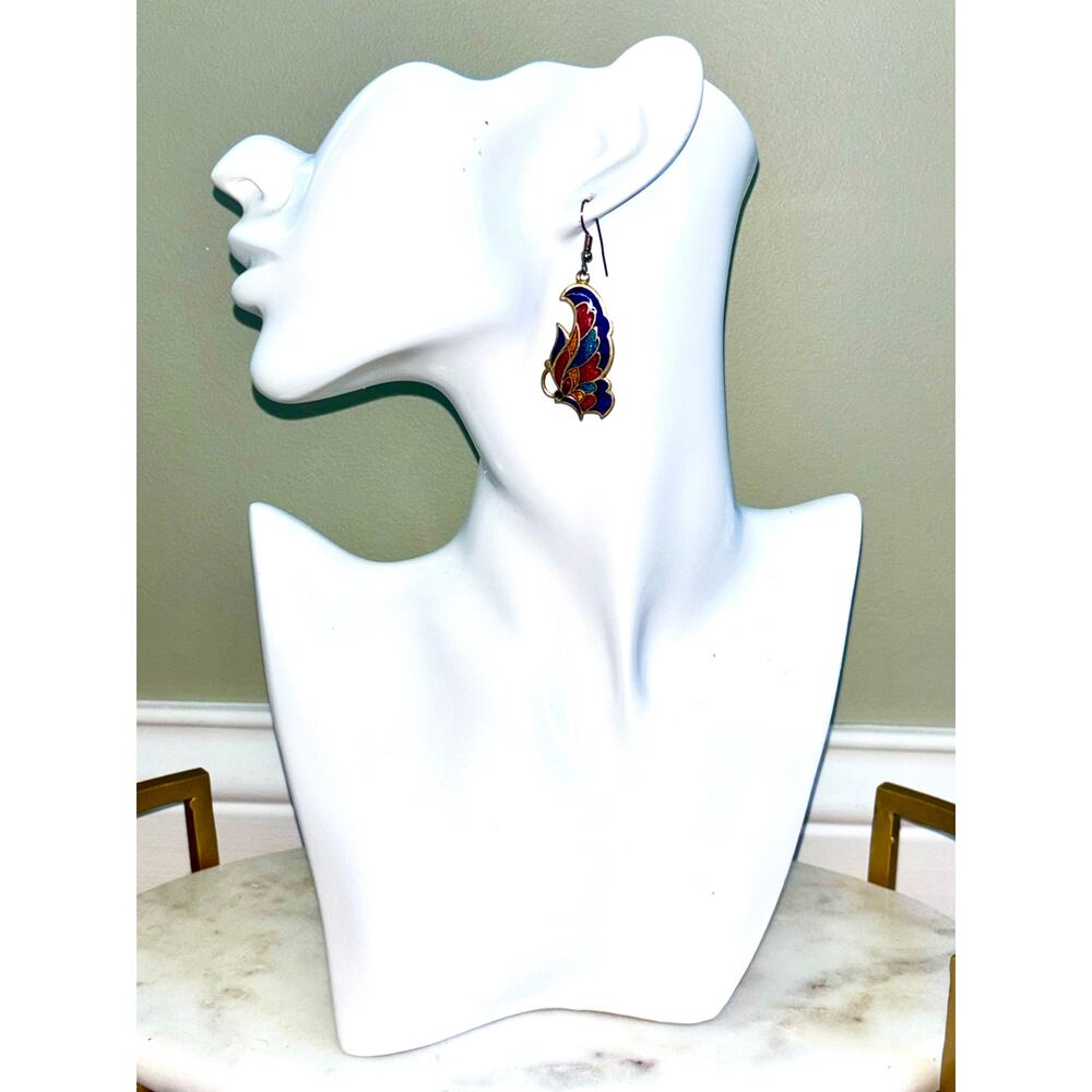 Cloisonne Multicolor Enamel Butterfly Dangle Drop Earrings - Picture 3 of 5